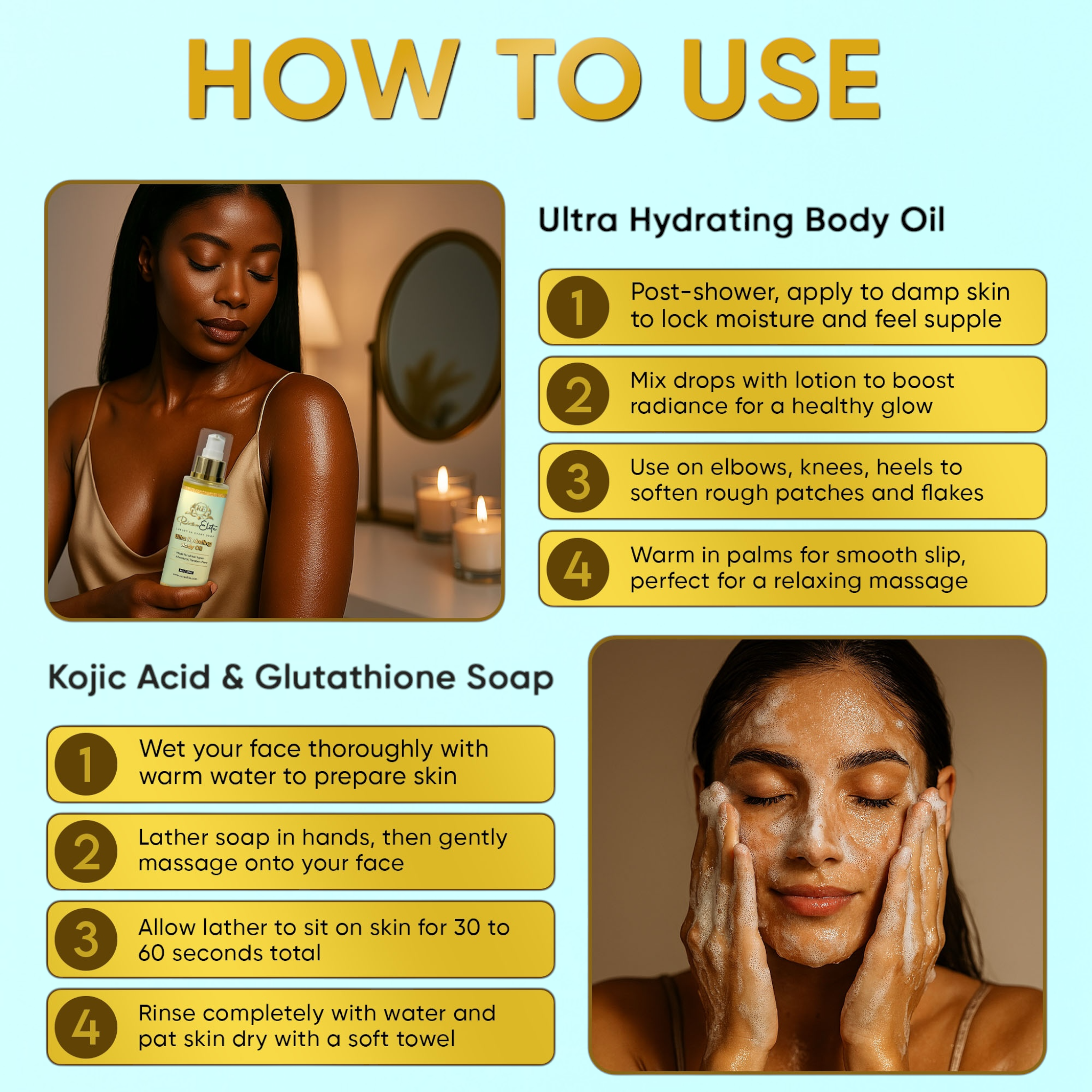 Kojic Acid/Glutathione Brightening Facial Soap & Ultra Hydrating Body Oil Set